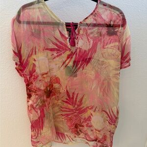 Tommy Bahama Pink & Cream Tropical Sheer Tunic with Front Tie